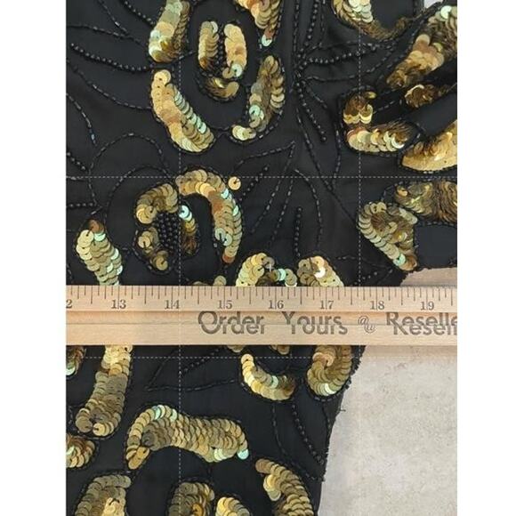 VTG. Stenay Silk Blouse Womens S Black Gold Sequin Beaded Top 90s Glam New Years - Picture 7 of 10